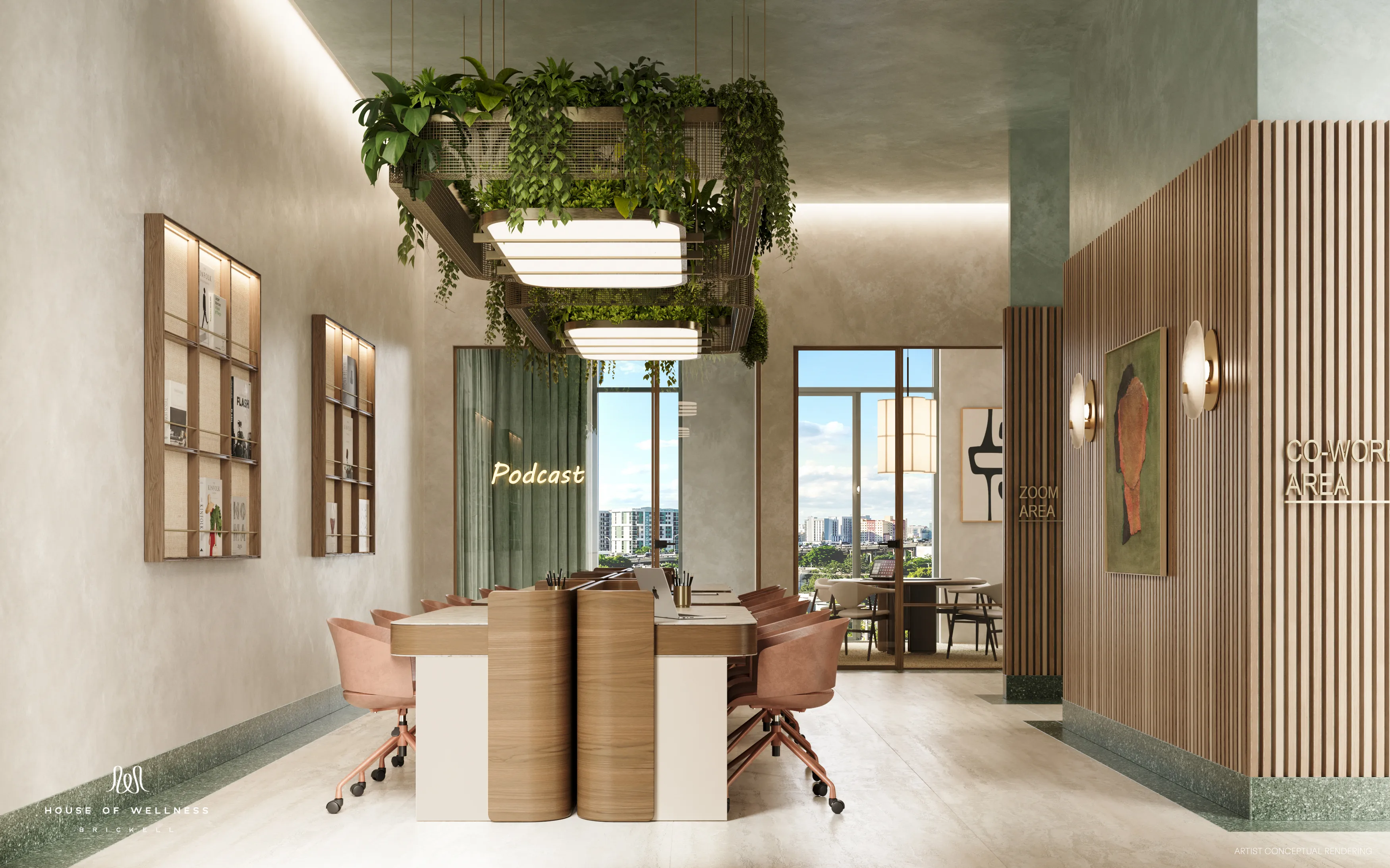 Coworking space and podcast studio for residents